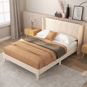 Full/Queen Size Upholstered Bed Frame with Geometric Wingback Headboard-Queen Size view 6