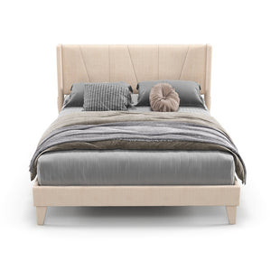 Full/Queen Size Upholstered Bed Frame with Geometric Wingback Headboard-Queen Size view 7