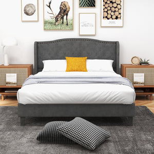 Full/Queen Size Upholstered Platform Bed Frame with Button Tufted Headboard-Full Size view 3