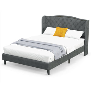 Full/Queen Size Upholstered Platform Bed Frame with Button Tufted Headboard-Full Size view 4