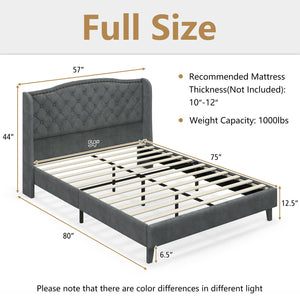 Full/Queen Size Upholstered Platform Bed Frame with Button Tufted Headboard-Full Size view 5
