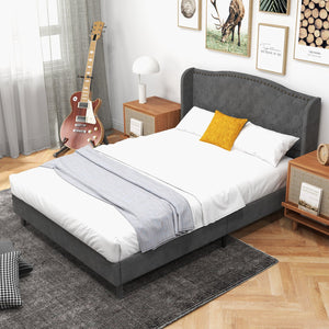 Full/Queen Size Upholstered Platform Bed Frame with Button Tufted Headboard-Full Size view 8
