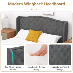 Full/Queen Size Upholstered Platform Bed Frame with Button Tufted Headboard-Full Size view 9