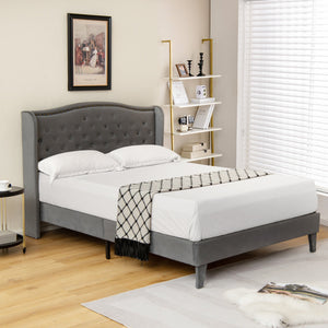 Full/Queen Size Upholstered Platform Bed Frame with Button Tufted Headboard-Queen Size view 2