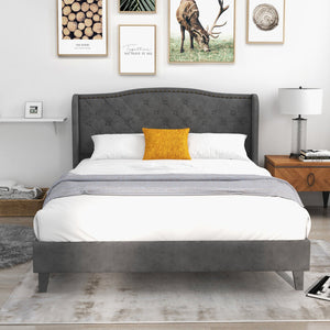 Full/Queen Size Upholstered Platform Bed Frame with Button Tufted Headboard-Queen Size view 3