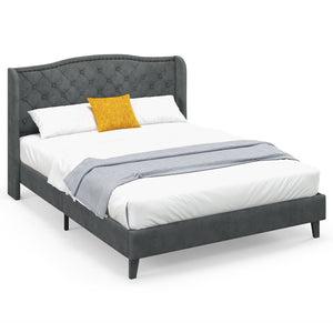 Full/Queen Size Upholstered Platform Bed Frame with Button Tufted Headboard-Queen Size view 4