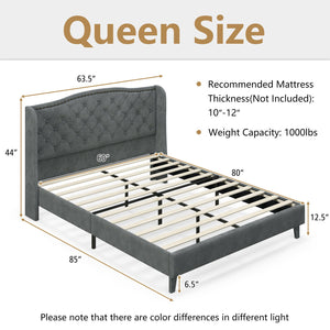 Full/Queen Size Upholstered Platform Bed Frame with Button Tufted Headboard-Queen Size view 5