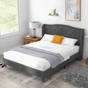 Full/Queen Size Upholstered Platform Bed Frame with Button Tufted Headboard-Queen Size view 8