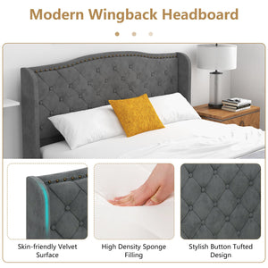 Full/Queen Size Upholstered Platform Bed Frame with Button Tufted Headboard-Queen Size view 9
