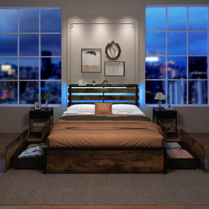 Full/Queen/Twin Size Bed Frame with Drawers LED Lights and USB Ports-Queen Size view 3