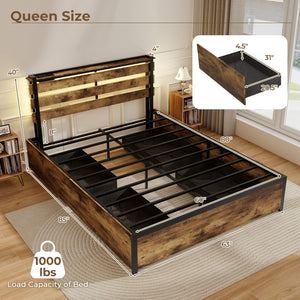 Full/Queen/Twin Size Bed Frame with Drawers LED Lights and USB Ports-Queen Size view 4