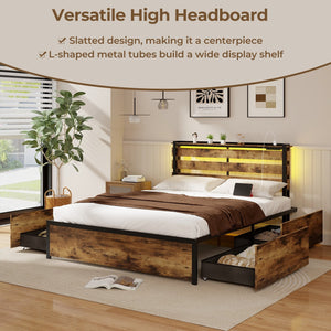 Full/Queen/Twin Size Bed Frame with Drawers LED Lights and USB Ports-Queen Size view 9