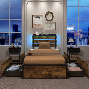 Full/Queen/Twin Size Bed Frame with Drawers LED Lights and USB Ports-Twin Size view 3