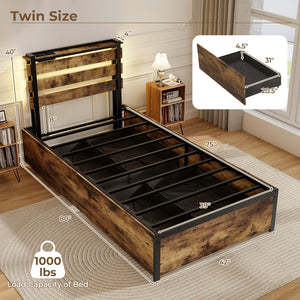 Full/Queen/Twin Size Bed Frame with Drawers LED Lights and USB Ports-Twin Size view 4