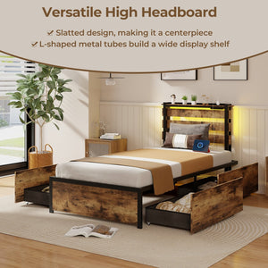Full/Queen/Twin Size Bed Frame with Drawers LED Lights and USB Ports-Twin Size view 9
