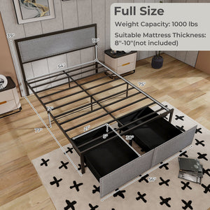 Full/Queen/Twin Size Bed Frame with LED Lights Drawer and Metal Slats-Full Size view 4