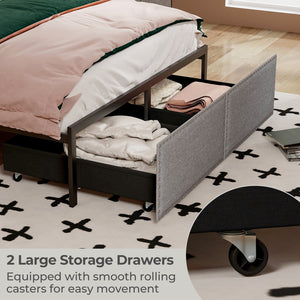 Full/Queen/Twin Size Bed Frame with LED Lights Drawer and Metal Slats-Full Size view 9