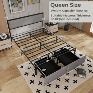 Full/Queen/Twin Size Bed Frame with LED Lights Drawer and Metal Slats-Queen Size view 4