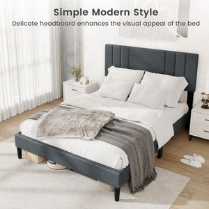 Full/Queen/Twin Size Bed Frame with Vertical Channel Tufted Headboard and Wooden Slats-Full Size view 9