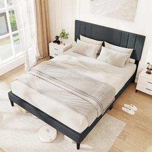 Full/Queen/Twin Size Bed Frame with Vertical Channel Tufted Headboard and Wooden Slats-Queen Size view 2