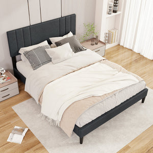 Full/Queen/Twin Size Bed Frame with Vertical Channel Tufted Headboard and Wooden Slats-Queen Size view 3