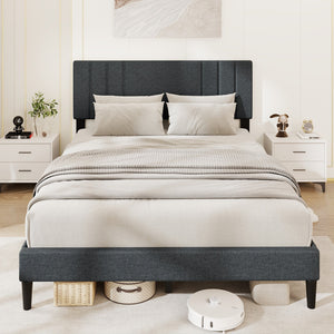 Full/Queen/Twin Size Bed Frame with Vertical Channel Tufted Headboard and Wooden Slats-Queen Size view 5