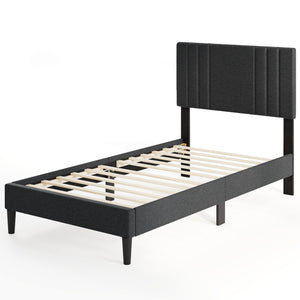 Full/Queen/Twin Size Bed Frame with Vertical Channel Tufted Headboard and Wooden Slats-Twin Size