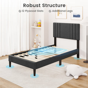 Full/Queen/Twin Size Bed Frame with Vertical Channel Tufted Headboard and Wooden Slats-Twin Size view 7