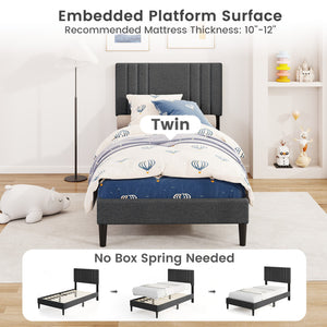 Full/Queen/Twin Size Bed Frame with Vertical Channel Tufted Headboard and Wooden Slats-Twin Size view 8