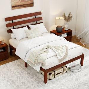 Full Size Bed Frame 15.5 Inch Solid Wood Platform Bed with Retro Headboard view 2