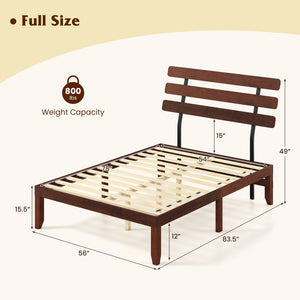 Full Size Bed Frame 15.5 Inch Solid Wood Platform Bed with Retro Headboard view 4