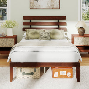 Full Size Bed Frame 15.5 Inch Solid Wood Platform Bed with Retro Headboard view 5