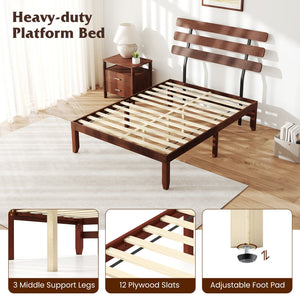 Full Size Bed Frame 15.5 Inch Solid Wood Platform Bed with Retro Headboard view 6