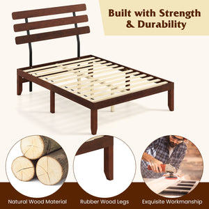 Full Size Bed Frame 15.5 Inch Solid Wood Platform Bed with Retro Headboard view 7