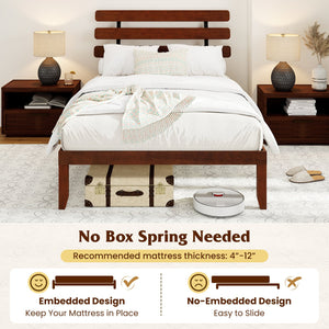 Full Size Bed Frame 15.5 Inch Solid Wood Platform Bed with Retro Headboard view 9