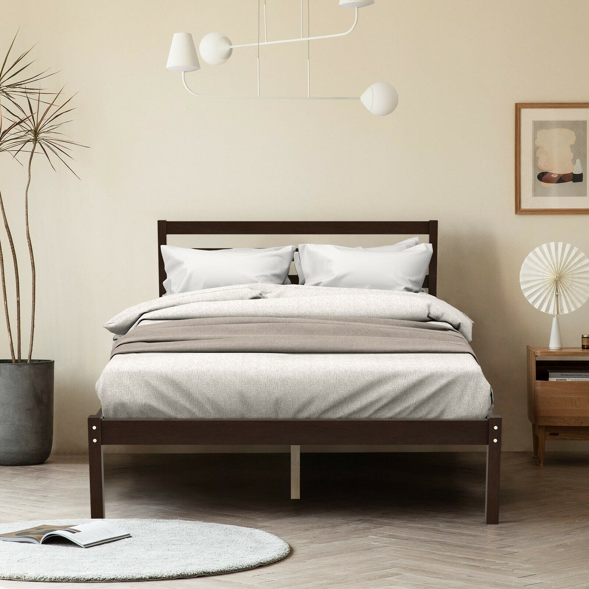 Full Size Bed frame Foundation with Solid Wooden Slat Suppor view 2