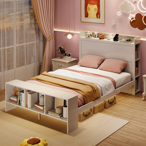 Full Size Bed Frame with 2 USB Ports with Storage Headboard and Lights-Full Size view 2