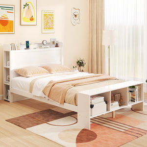 Full Size Bed Frame with 2 USB Ports with Storage Headboard and Lights-Full Size view 3