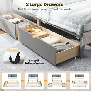 Full Size Bed Frame with Bookcase Headboard and LED Lights-Gray view 9