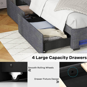 Full Size Bed Frame with LED Lights Wingback Headboard and Charging Station-Grey view 8