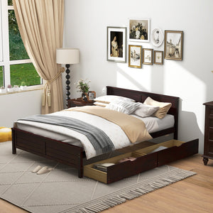 Full Size Bed Frame with Storage Drawers and Solid Wood Headboard-Espresso view 2