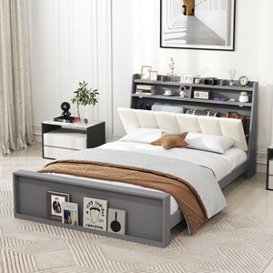 Full Size Bed Frame with Storage Modern Platform Bed with Headboard-Full Size view 2