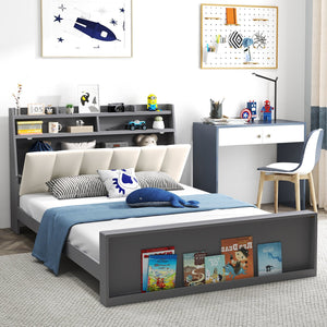 Full Size Bed Frame with Storage Modern Platform Bed with Headboard-Full Size view 6