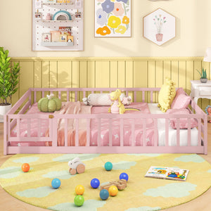 Full Size Floor Bed with Full Length Safety Guardrails-Pink view 3