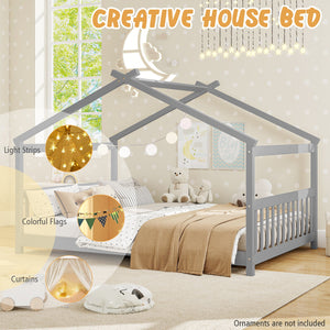 Full Size House Bed Montessori Floor Bed with Headboard-Gray view 7