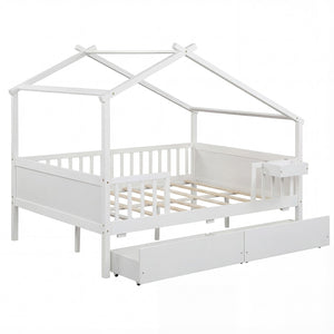 Full Size House Bed with Roof and Fence Rails for Kid-White view 7