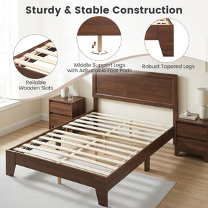 Full Size Modern Bed Frame with Headboard No Box Spring Needed-Walnut view 6