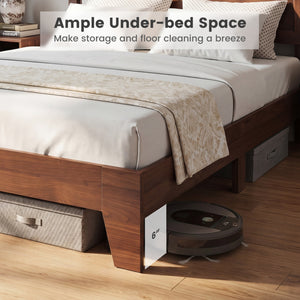 Full Size Modern Bed Frame with Headboard No Box Spring Needed-Walnut view 9