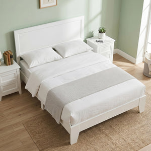 Full Size Modern Bed Frame with Headboard No Box Spring Needed-White view 2