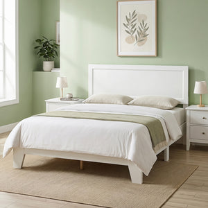 Full Size Modern Bed Frame with Headboard No Box Spring Needed-White view 6